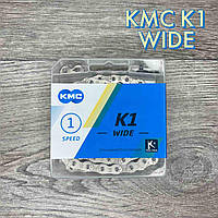 Цепь KMC K1 WIDE Silver 1 скоростная 112 звеньев + замок цепи