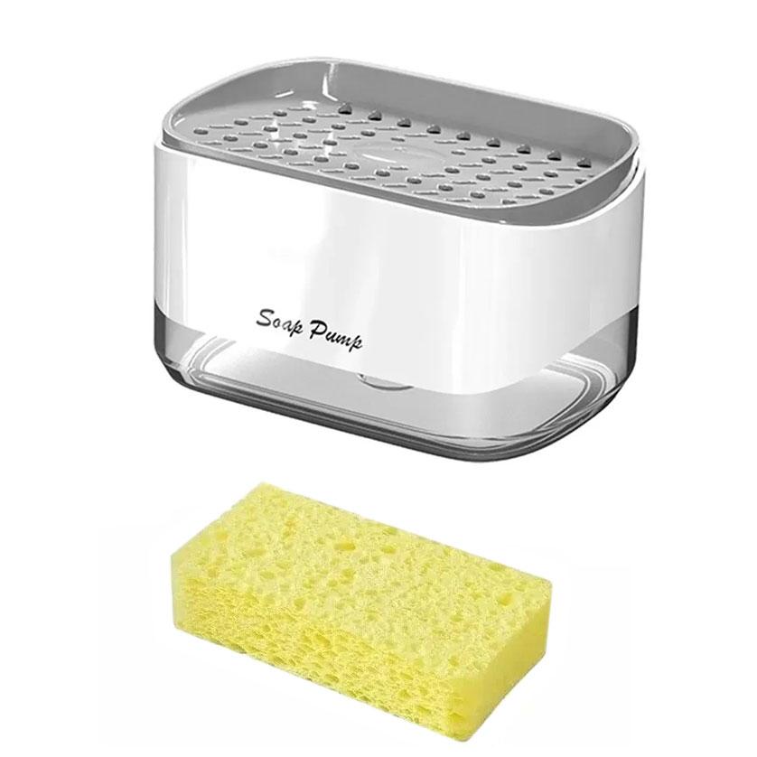 Дозатор для моющего средства нажимной "Soap pump and sponge" Бело-серый, диспенсер для моющего с губкой (GK) - фото 6 - id-p1749192406