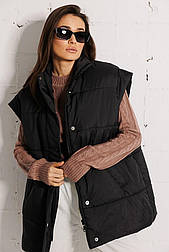 Жіночий стьобаний жилет оверсайзна блискавки та кнопках