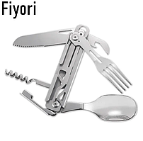 Мультитул туристичний 5в1 для виживання, риболовлі, походів — ложка, вилка, ніж, відкривачка, штопор Fiyori DF3