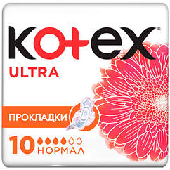 Гігієнічні прокладки Kotex Ultra Dry&Soft Normal ультратонкі з крильцями 4 краплі 10 штук