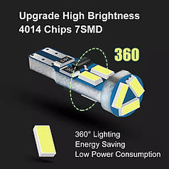 Світлодіодна лампа T5 LED 7SMD 4014 Chips W3W W1,2 W для приладової панелі 12 В (білий)
