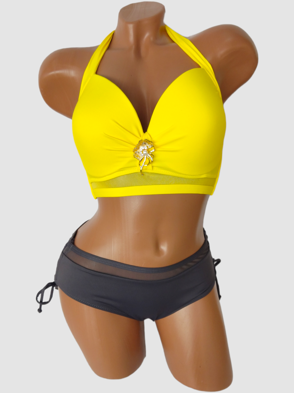 Жіночий купальник для великої груди Sisianna 5152 жовтий на укр 48 50 52 54 56 розмір