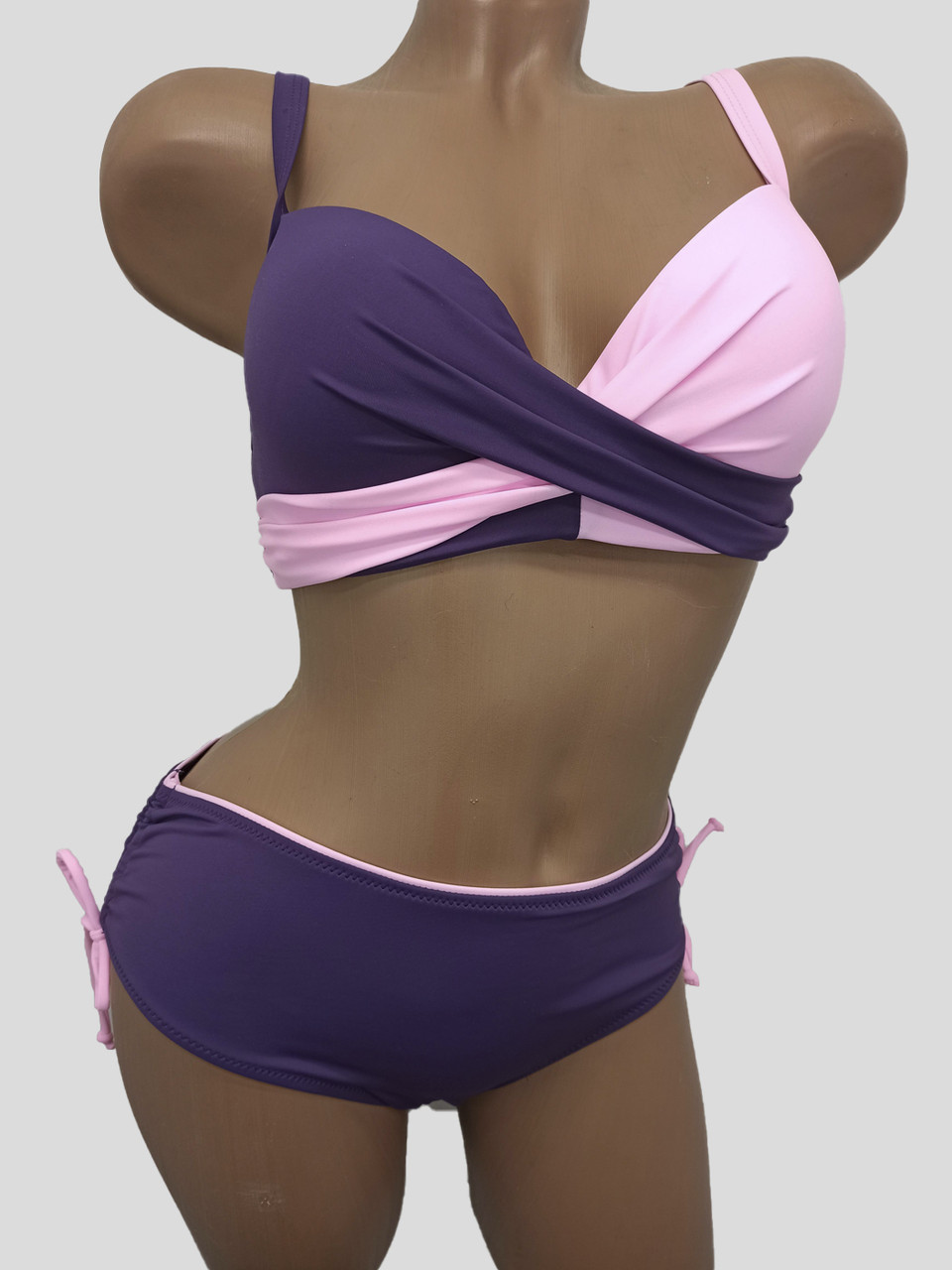 ОПТ Купальник двоколірний Sisianna рожевий 39203 46-54 на 50 52 54 56 58 укр розмір