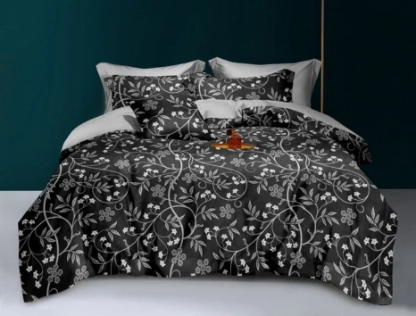 Двоспальна постільна білизна з простирадлом на гумці Ранфорс (20295) Постеляна білизна з натуральних тканин, фото 1