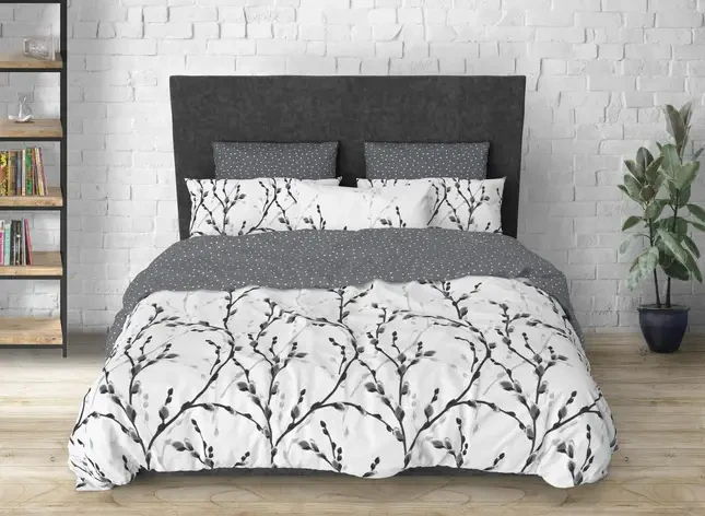 Двоспальна постільна білизна з простирадлом на гумці Ранфорс (20254) Постеляна білизна з натуральних тканин, фото 1