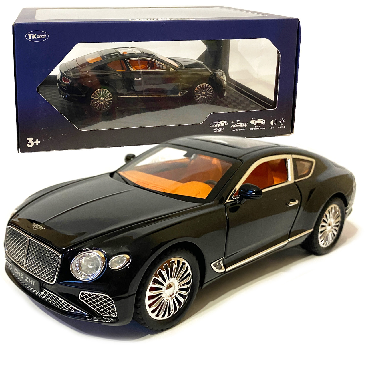Машинка ігрова Bentley «АвтоЕксперт» Бентлі метал чорна світло звук 21*6*9 см (GT-6370), фото 1