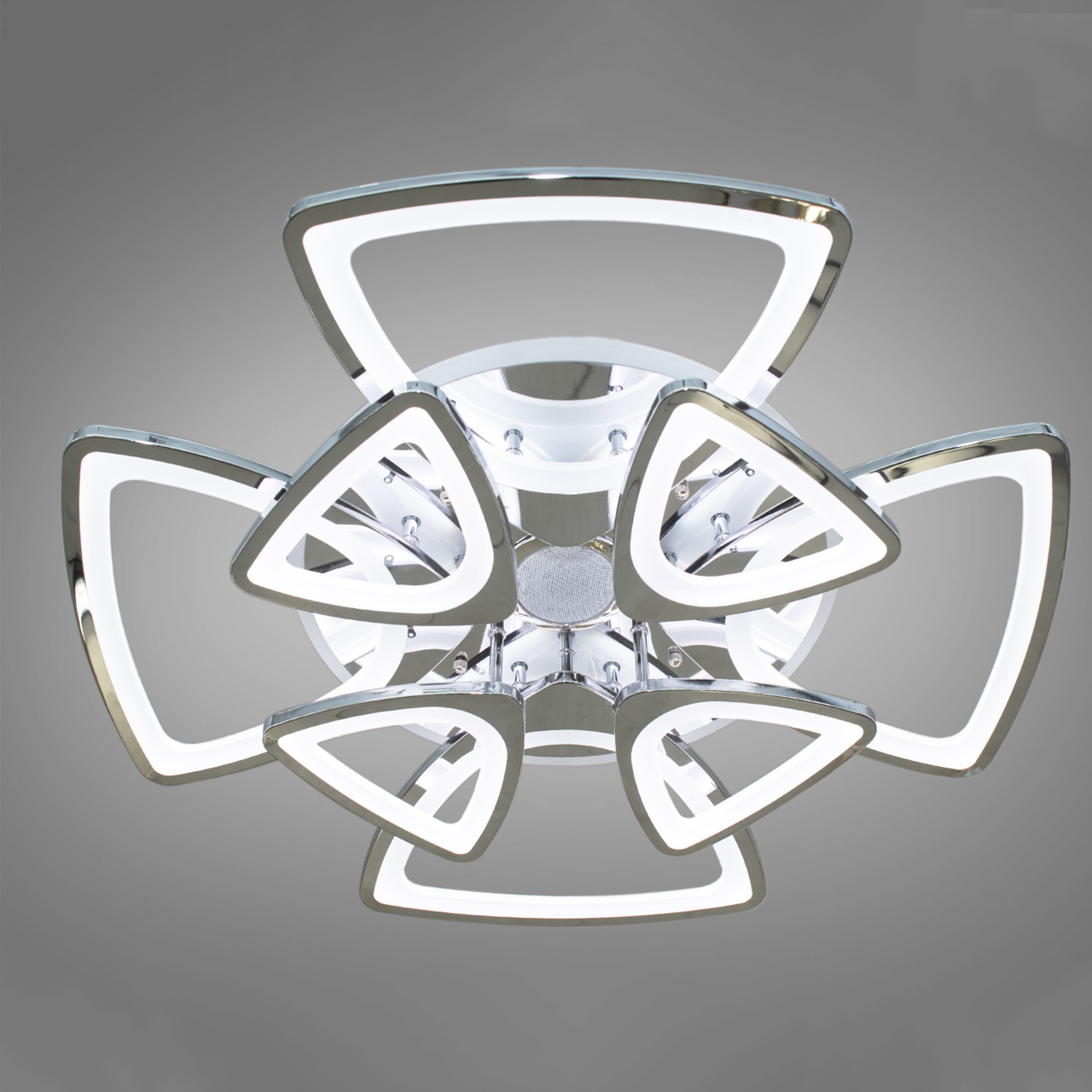 Світлодіодна люстра хром 190 Вт з динаміком на пульті д/к та підсвічуванням основи D-9229/4+4CH MP3, фото 1