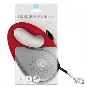 Повідок-рулетка для собак до 50 кг, розмір L стрічка 5 м червоний COLLAR