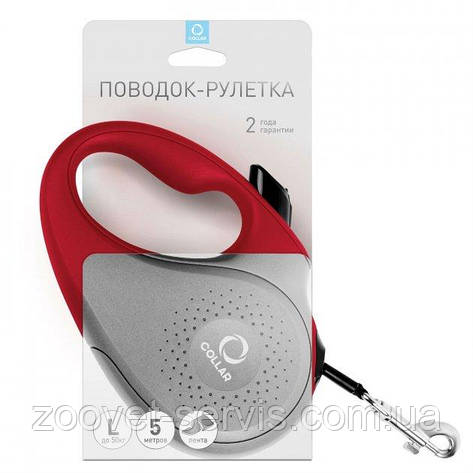 Повідок-рулетка для собак до 50 кг, розмір L стрічка 5 м червоний COLLAR, фото 1