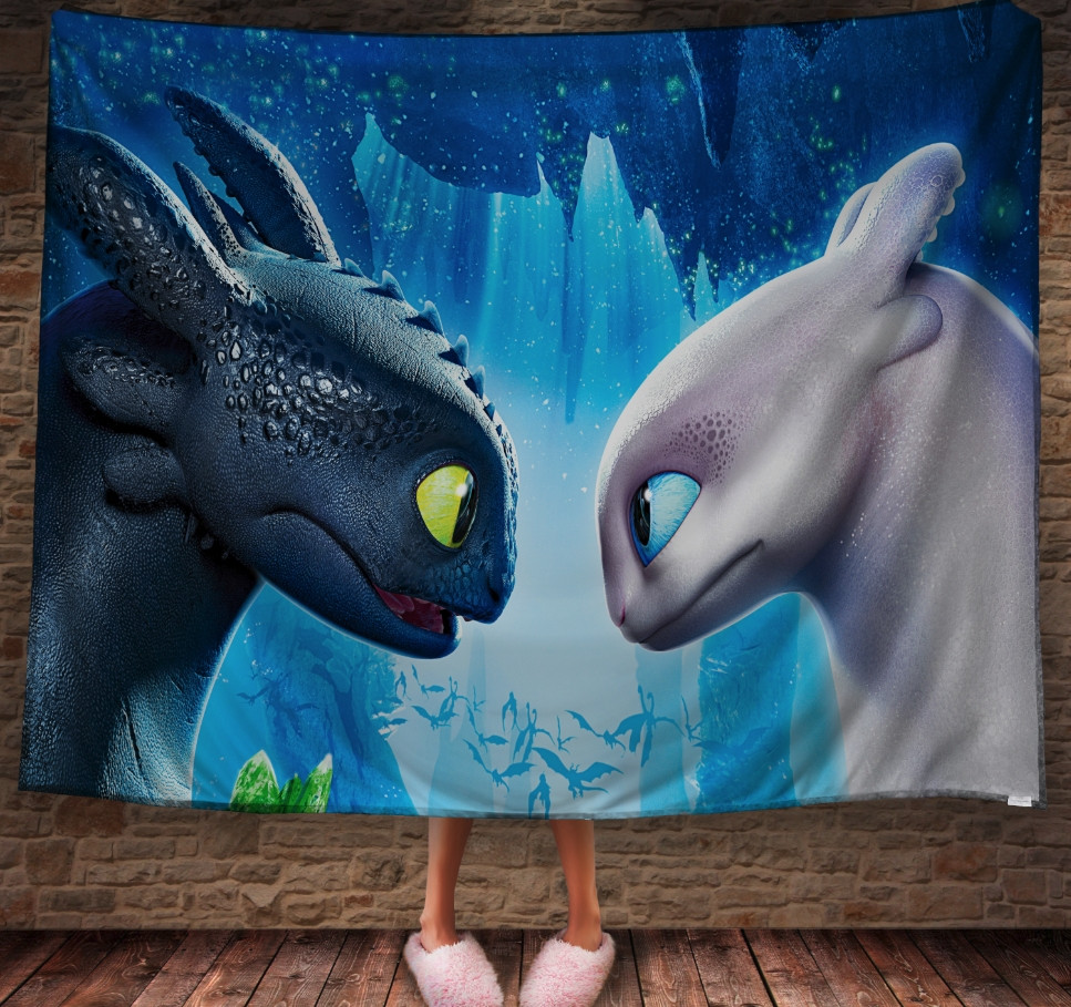 Плед з 3D принтом How to Train Your Dragon Всі герої серіалу 150х200 см.