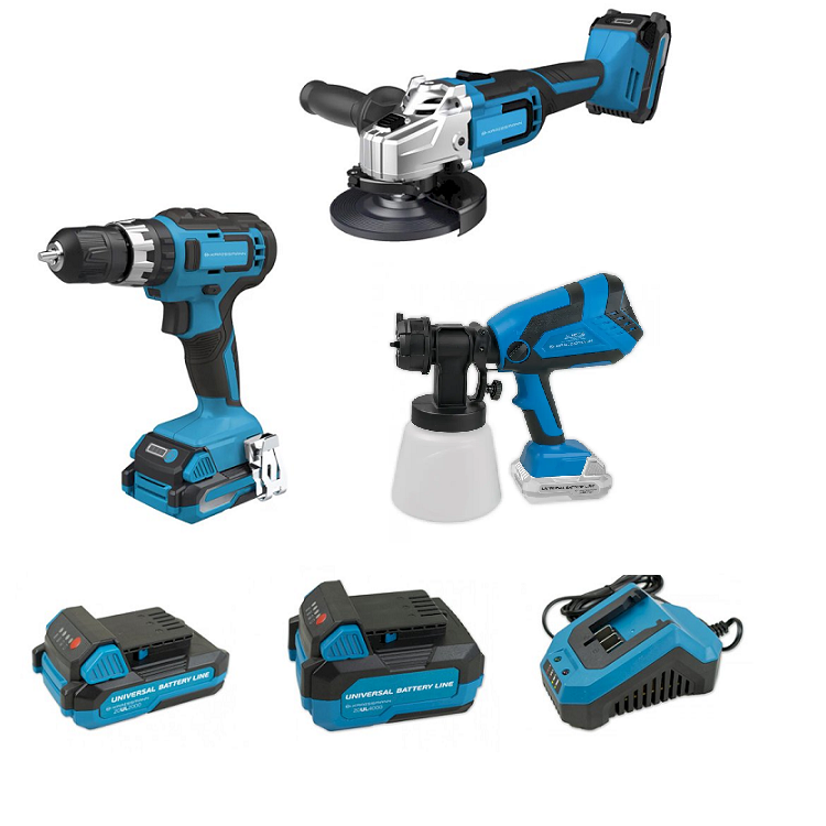 Комплект Kraissmann 20UL (болгарка, шурупокрут, фарбопульт, 2 АКБ, зарядний), фото 1