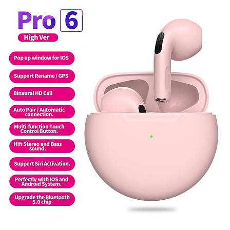 Air Pro 6 TWS Беспроводные наушники с микрофоном (pink), фото 1