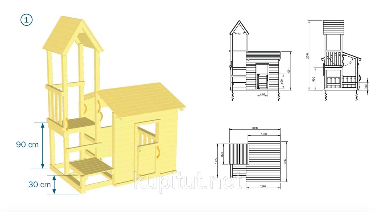 Дитяча ігрова вежа з будиночком Blue Rabbit LOOKOUT + SWING - фото 8 - id-p1749257943