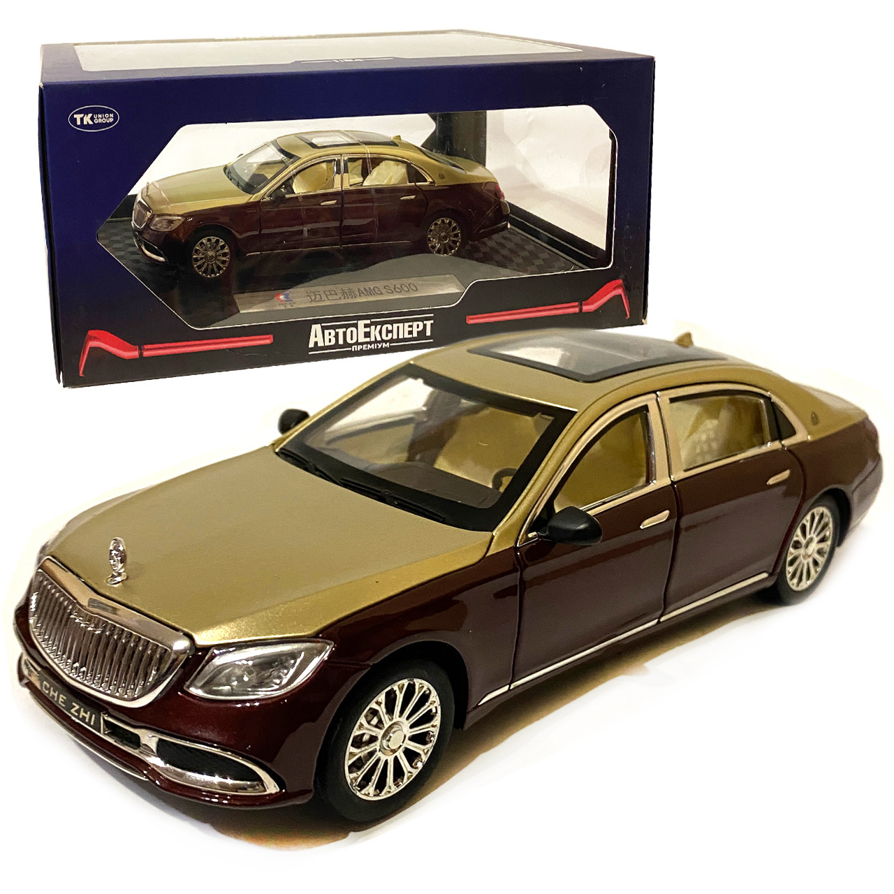 Іграшкова машинка металева Mercedes-Bens S600 (Мерседес-Бенц ) «АвтоЕксперт», золото-червоний, батар., світ, звук, відкр.двері,, фото 1