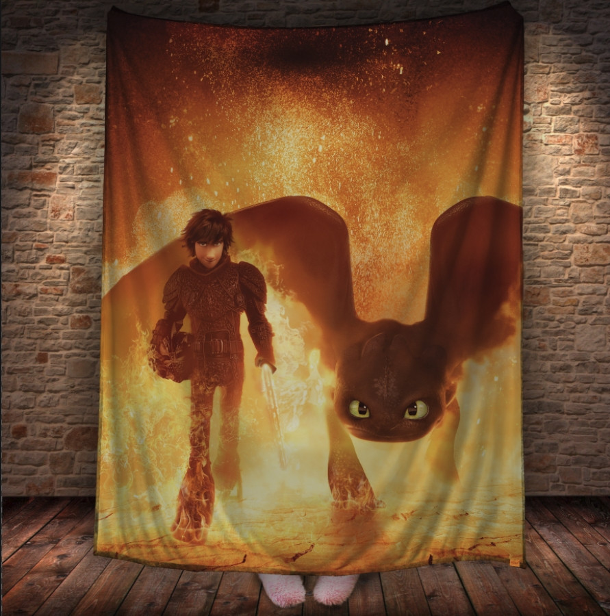 Плед з 3D принтом How to Train Your Dragon Гикавка і Беззубік