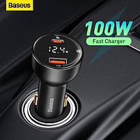 Автомобільний зарядний пристрій Baseus Superme Digital Display QC 4.0+PD3.0 PPS 100W + кабель Type-C 100W, фото 6