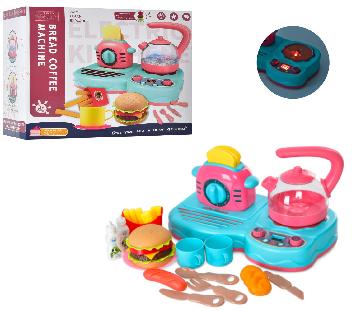 Набір побутової техніки 9926A плита, чайник, тостер, фастфуд, музика, світло, фото 1