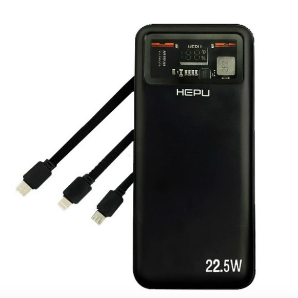 Power Bank HEPU HP212 10000mAh, Повербанк з набором зарядних кабелів, Портативна зарядка для телефону