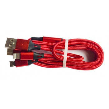 Шнур 3in1 C-type, micro USB, Iphone Lightning 1.2метра червоний