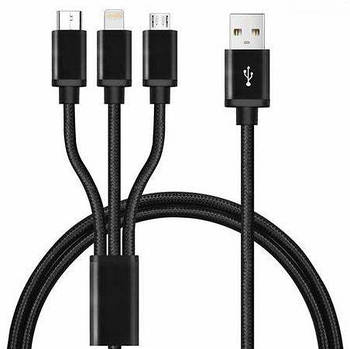 Шнур 3in1 C-type, micro USB, Iphone Lightning 1.2метра чорний