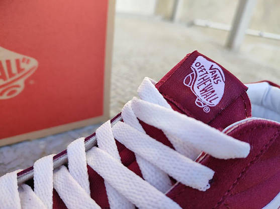 Vans old skool кеди замша високі бордові на білій підошві bordo/white унісекс, фото 6