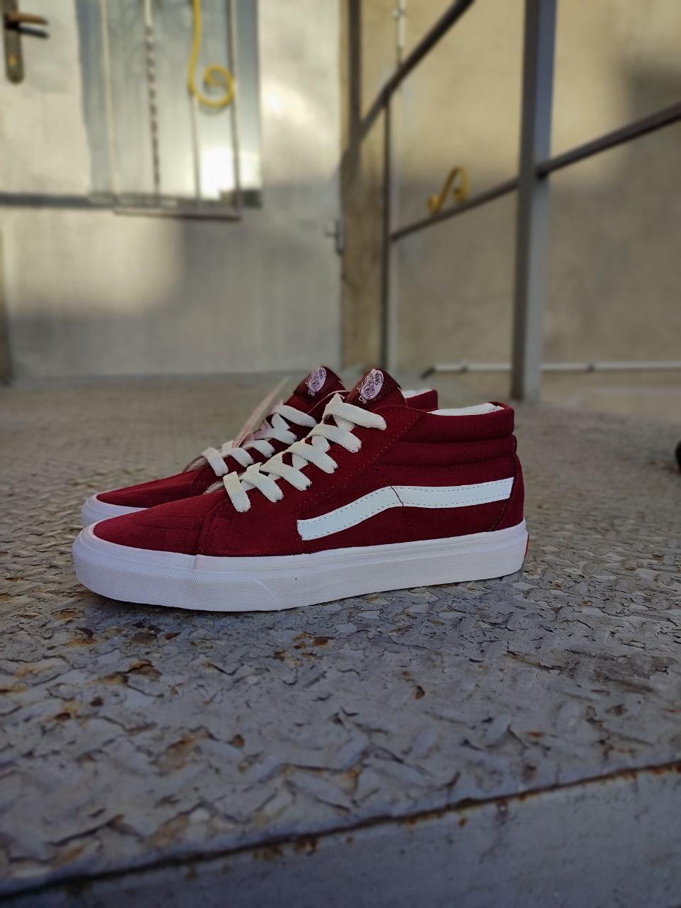 Vans old skool кеди замша високі бордові на білій підошві bordo/white унісекс