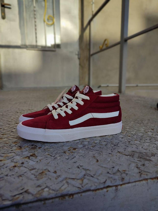 Vans old skool кеди замша високі бордові на білій підошві bordo/white унісекс, фото 1