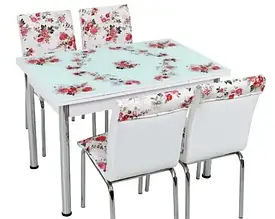 Комплект обідніх меблів "Pevbe cicek" (стіл ДСП, гартоване скло + 4 стільці) Mobilgen, Туреччина