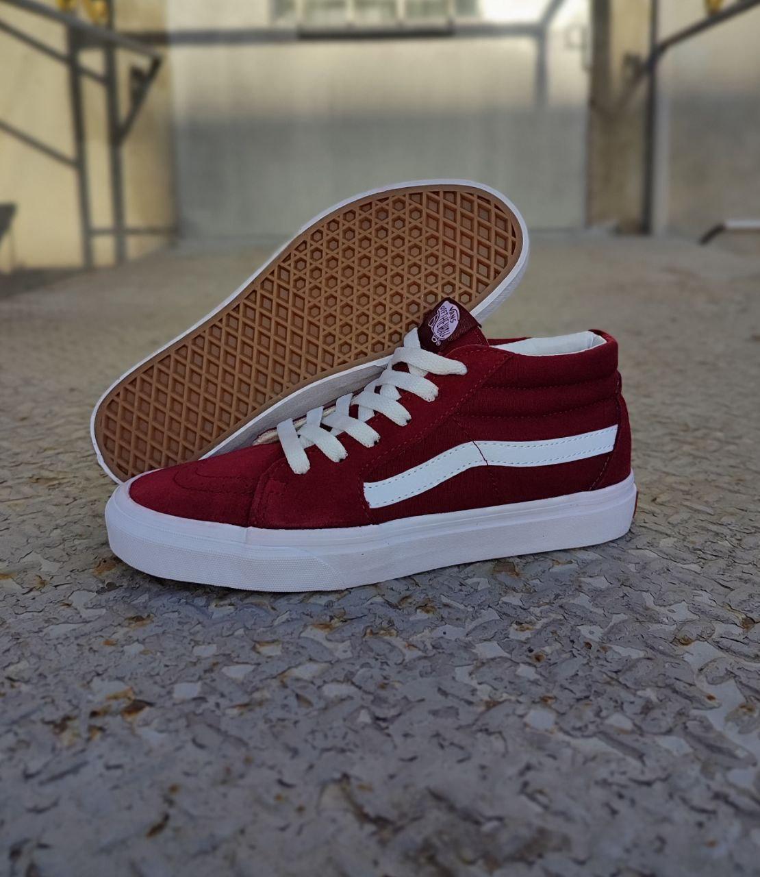 Vans old skool кеды замша высокие бордовые на белой подошве bordo / white унисекс - фото 8 - id-p1749373537