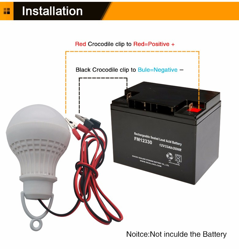 Кемпінгова лампа ліхтар LED світлодіодний. Резервна лампа з крокодилами 12 V 5 W з підвісом.