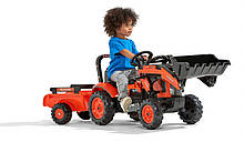 Дитячий трактор на педалях з причепом та переднім ковшем KUBOTA помаранчевий