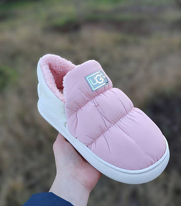 UGG Уги дутики стьобані автоледі РОЗОВНІ зимові pink короткі сліпони мокасини жіночі теплі, фото 3