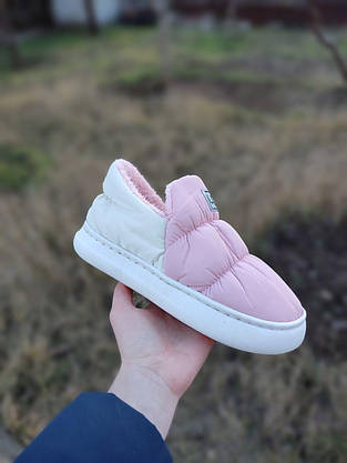 UGG Уги дутики стьобані автоледі РОЗОВНІ зимові pink короткі сліпони мокасини жіночі теплі, фото 4