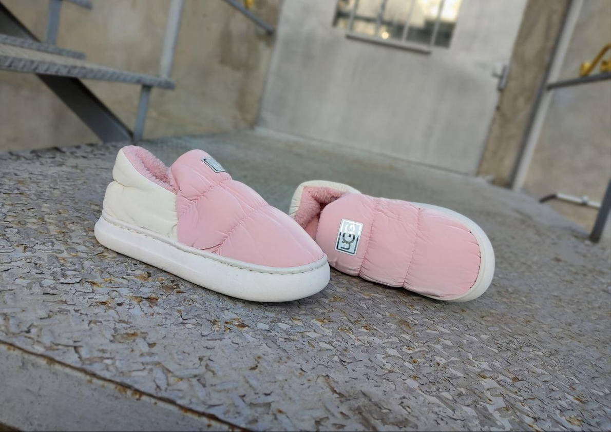 UGG Уги дутики стьобані автоледі РОЗОВНІ зимові pink короткі сліпони мокасини жіночі теплі, фото 1