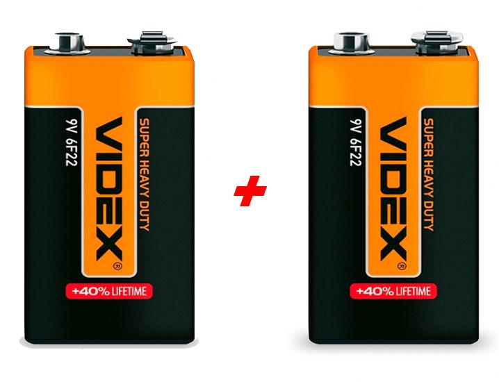 Videx 6F22, 2 шт., батарейка сольова, 9В, 360 мАч