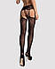 Панчохи-стокінги з рослинним малюнком Obsessive Garter stockings S206 black S/M/L чорні, імітація га, фото 3