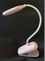 Настільна LED лампа, з акумулятором, з прищіпкою, рожева, 18239