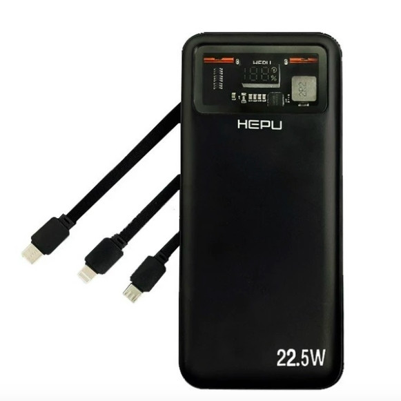 Power Bank HEPU HP212 10000 mAh | Повербанк із набором зарядних кабелів | Портативна зарядка для телефона