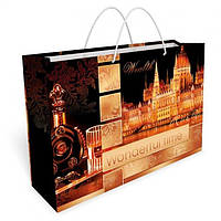 Пакет для подарунка великий горизонтальний "Нічне місто" 36х24 см
