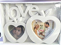 Фоторамка колаж "Love" на 2 фото у формі серця, розмір 27х19 см
