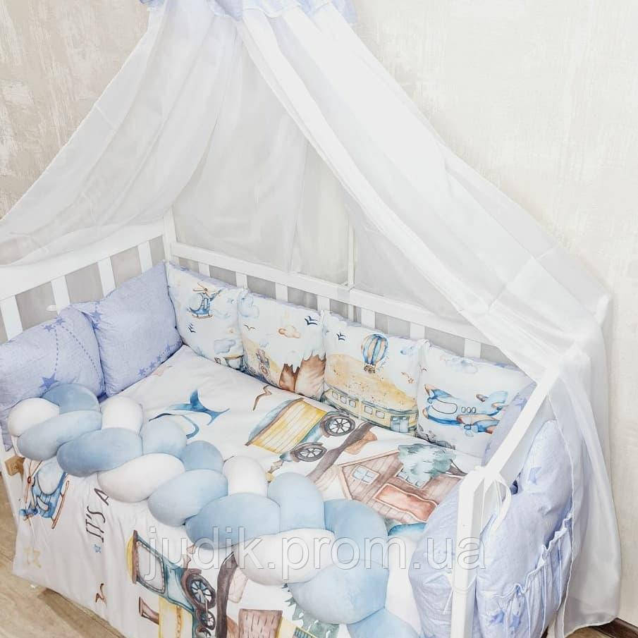 Набір ліжка в ліжечко для новонароджених із косою, оборки коса