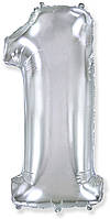 Повітряна кулька цифра 1 срібло, 40" (102 см) Flexmetal в упаковці