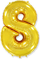 Фольгированный шар цифра 8 золото, 40" (102 см) Flexmetal в упаковке