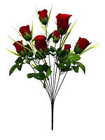 Искусственные цветы Букет Розы в бутонах, бархат, 9 голов, 600 мм, цвет - красный