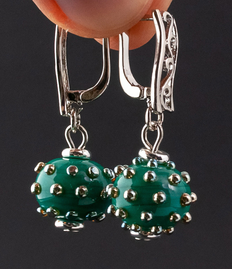 Сережки-бутони зі скляних намистин ручної роботи лемпворк авторської роботи., фото 1