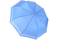 Однотонный женский голубой зонтик полуавтомат с полосками по краю