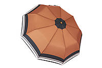 Однотонный женский коричневый зонтик полуавтомат с полосками по краю