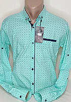 Рубашка мужская Borego vd-0017 мятная приталенная в принт стрейч коттон Турция трансформер L