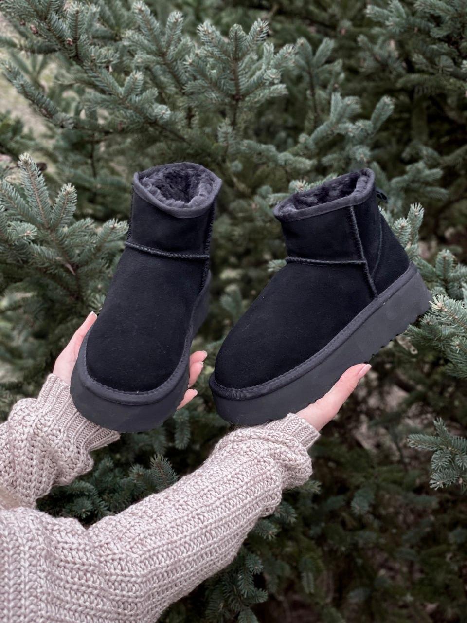 Уггі жіночі зимові чорні UGG Classic Ultra Mini Platform Black (10036)